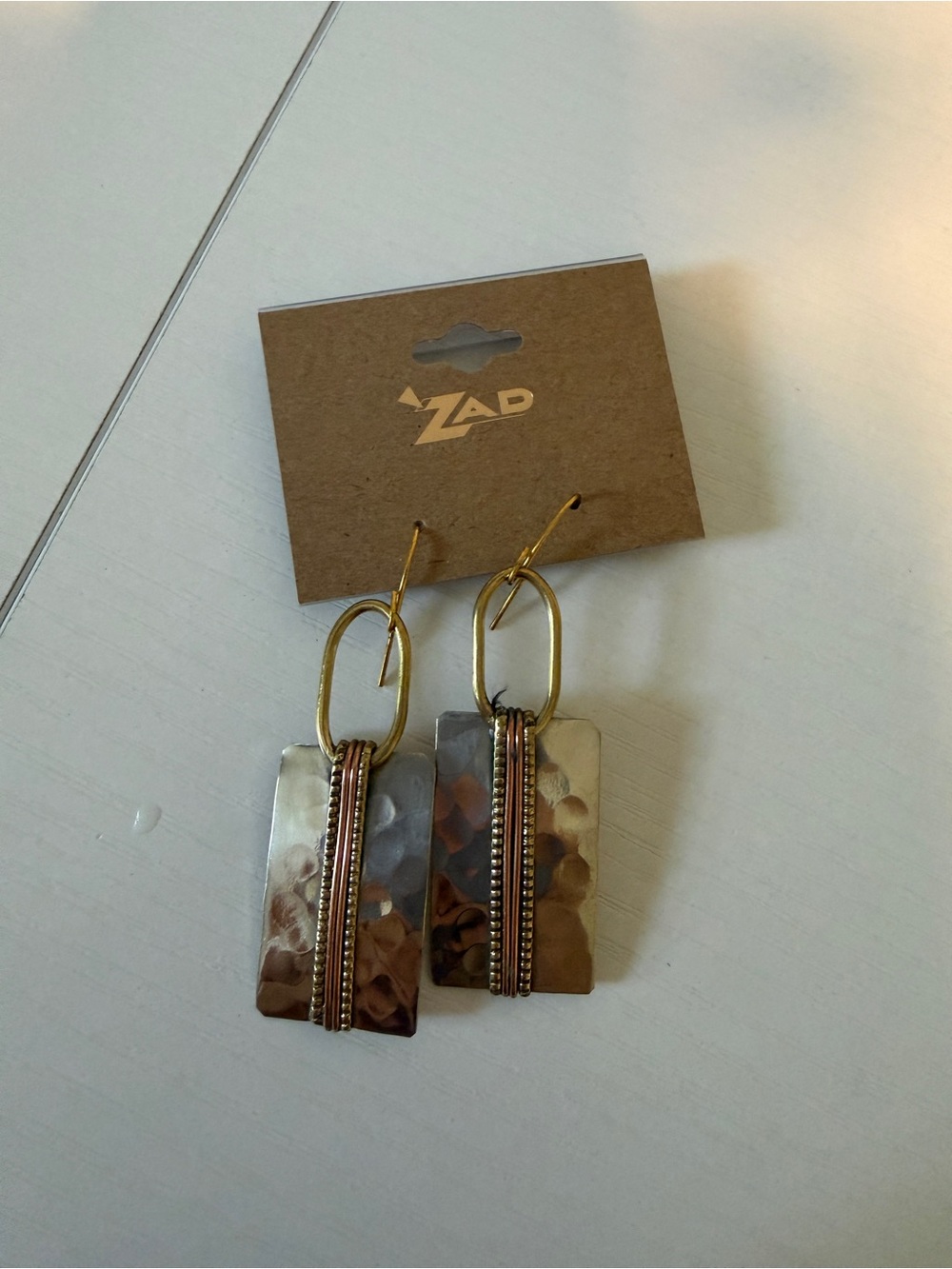 ZAD Mixed-Metal Hammered Rectangle Drop Earrings - Gold & Silver